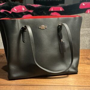 Coach Mollie Tote Bag - Black with Red Interior